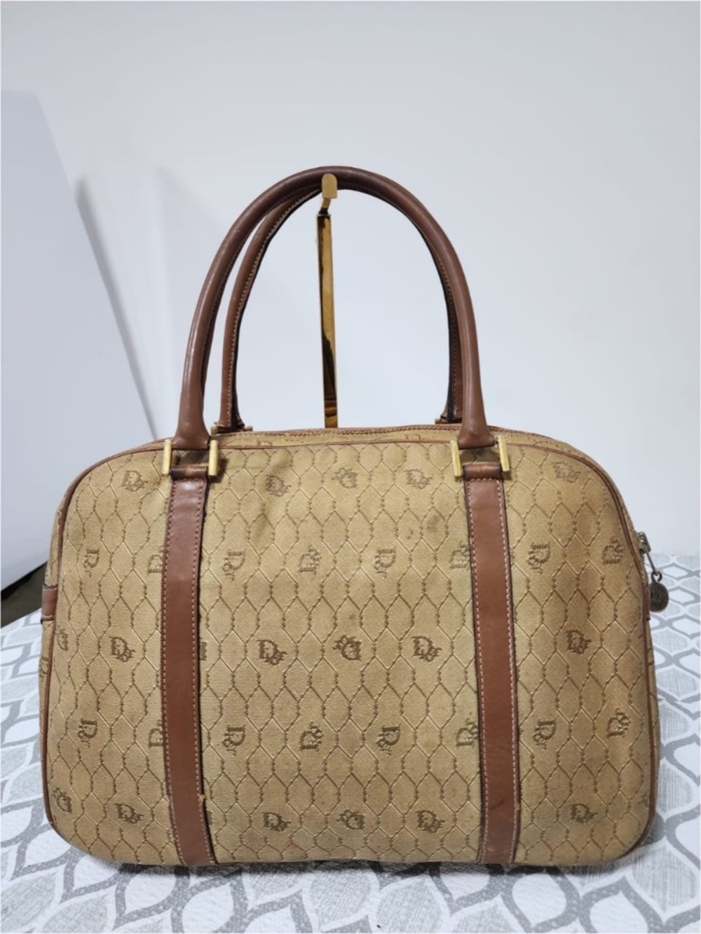 Authentic Christian Dior Vintage Canvas Boston Bag Beige/Brown - Picture 9 of 16